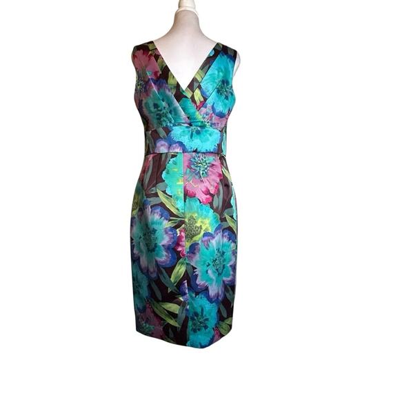 Calvin Klein Floral Dress Womens Size M Multicolor Event Wedding Guest Satiny - Picture 2 of 7